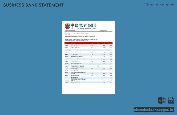 Beispiel eines Kontoauszugs der China Citic Bank (Word- und PDF-Datei)